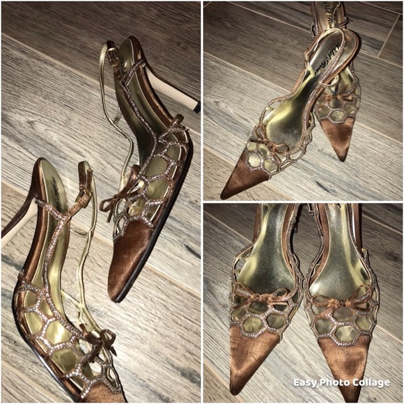 New Arrival!! Wild Rose sexy low heels 8 1/2 rhinestones bronze satiny material - Picture 1 of 7